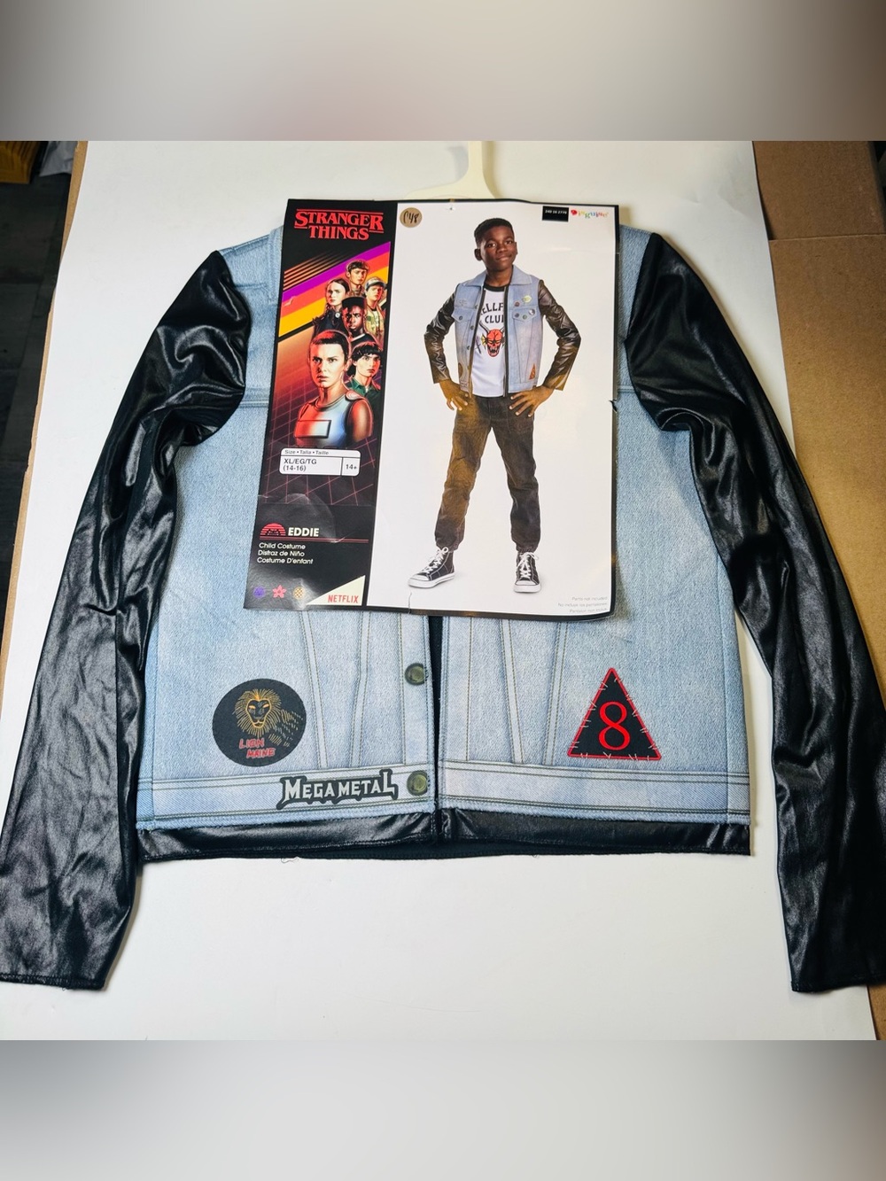 Stranger Things Eddie Costume Kids XL 14-16 Hellfire Club Denim Jacket Disguise